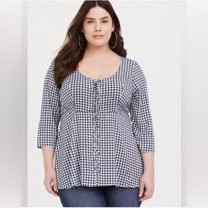 Torrid Blue and White Gingham Top 3X